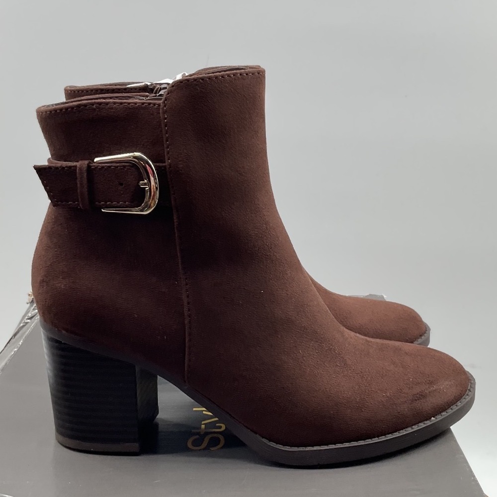 Style & Co Harlemm Womens Brown Faux Suede Buckle Block Heel Ankle Boots 6.5M